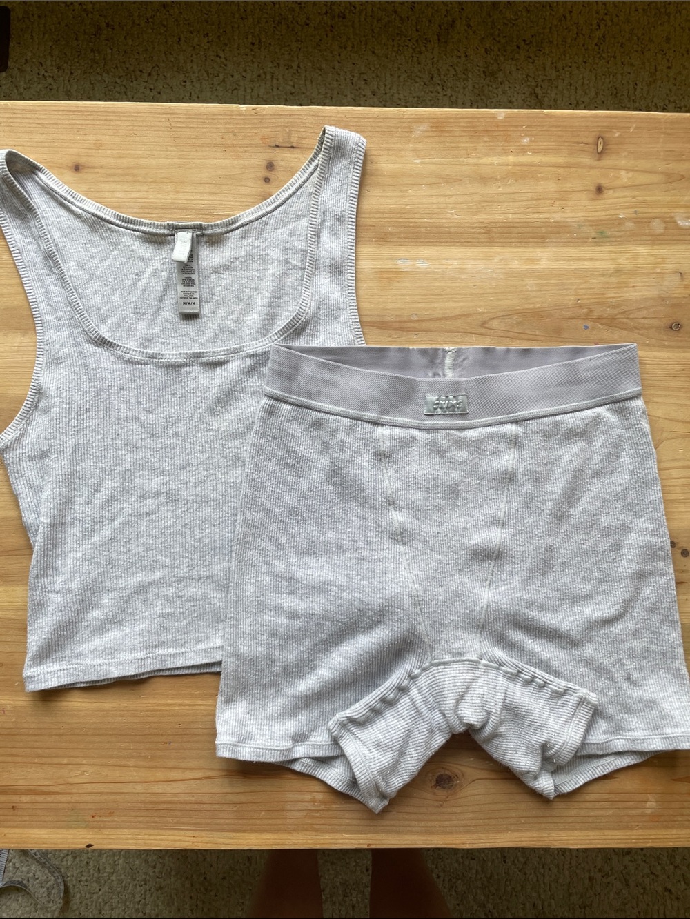 Skims Cotton Ribbed Tank & Boxer Brief Set - Light Gray